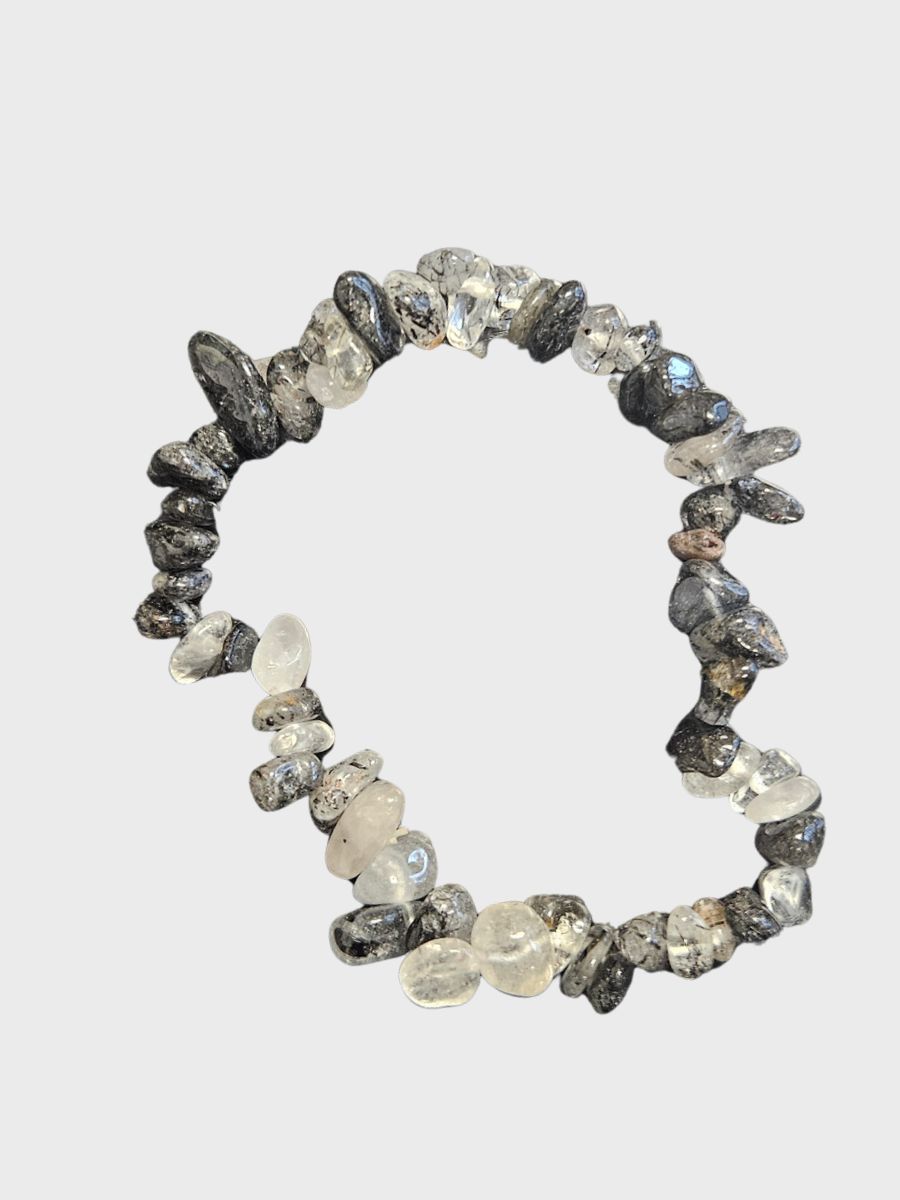 Náramek minerální sekaný – křišťál s turmalínem