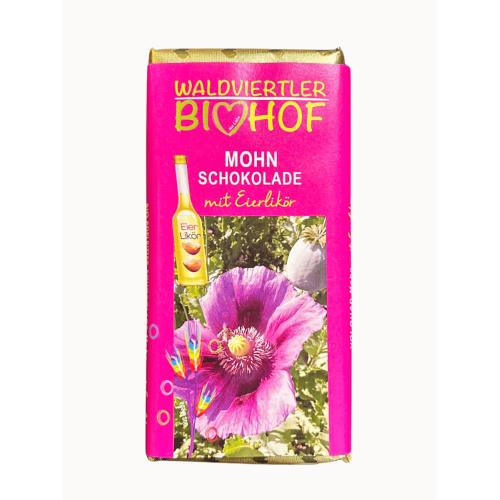 BIO hořká čokoláda plněná mákem, vaječným likérem a čokoládovým krémem